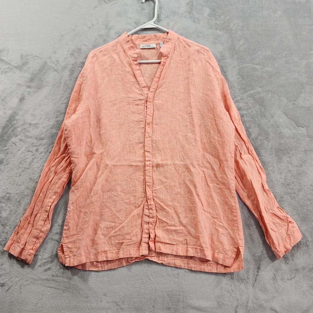 Murano Baird McNutt Shirt Mens L Orange Linen Band Collar Long Sleeve Button Up